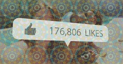 Social media engagement with vibrant mosaic overlay