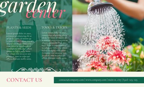 Horticultural business promotion with vibrant flowers and watering can