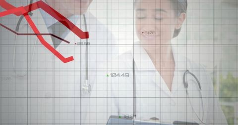 Doctors Analyzing Data on Digital Tablet with Graph Overlay