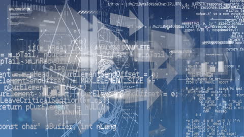 Digital Data Processing with Futuristic Interface and Network Arrows
