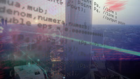 Futuristic Cityscape with Digital Programming Overlay