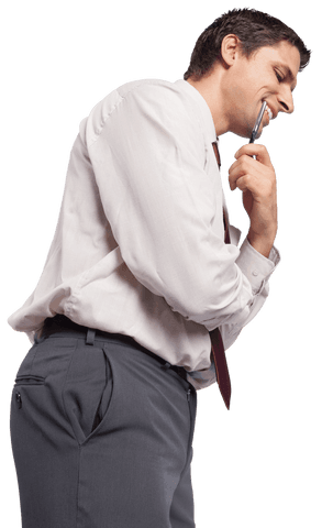 Transparent Entrepreneur Pondering with Pen in Hand