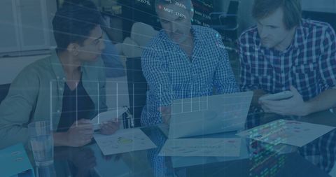 Collaborative Office Discussion with Financial Data Overlay