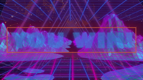 Retro Futuristic 'You Win' Message in Digital Landscape