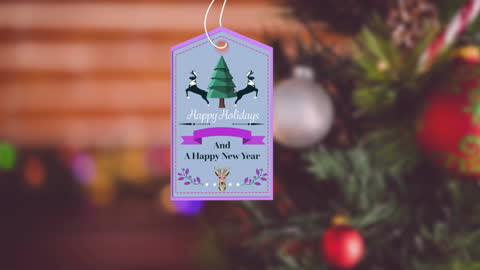 Festive Holiday Greeting Card on Christmas Tree