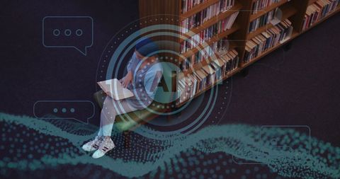AI Technology Overlay on Library Scene with Studying Student