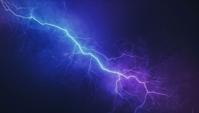 Vibrant Lightning Bolt Streak amid Cosmic Nebula