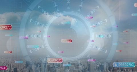 Futuristic digital hud with smart city skyline