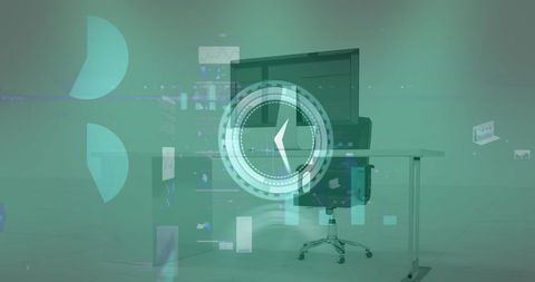 Digital Clock Overlay on Modern Office Workspace - Download Free Stock Images Pikwizard.com