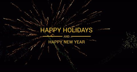 Festive fireworks greeting with bold happy holidays message
