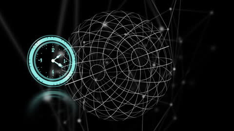 Digital Clock and Rotating Globe Representing Global Connections