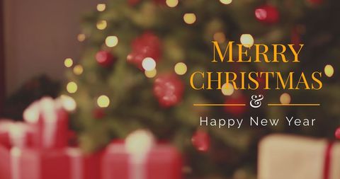 Christmas Greetings with Tree and Presents in Soft Focus