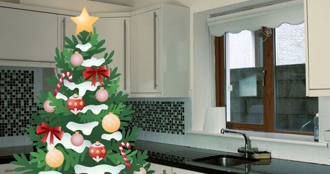 Christmas tree icon in modern minimalist kitchen
