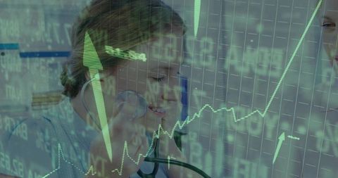 Doctor and Colleague Analyzing Medical Data in Futuristic Clinic