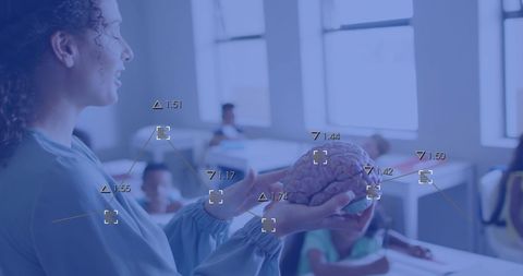 Teacher using digital interface to teach biology class