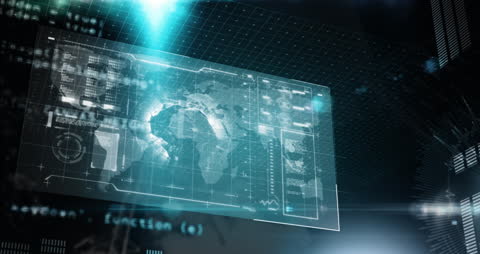 Futuristic Digital Interface Featuring Global Data Visualization