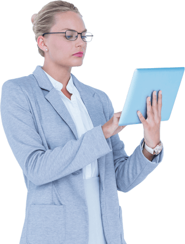 Transparent Background Businesswoman Using Digital Tablet