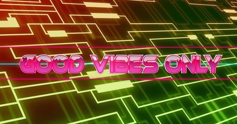 Good vibes only neon text in futuristic digital environment