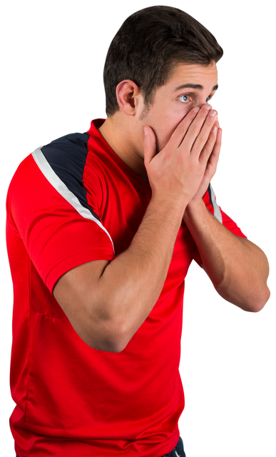 Nervous Football Fan in Red Jersey Standing on White Background - Download Free Stock Videos Pikwizard.com