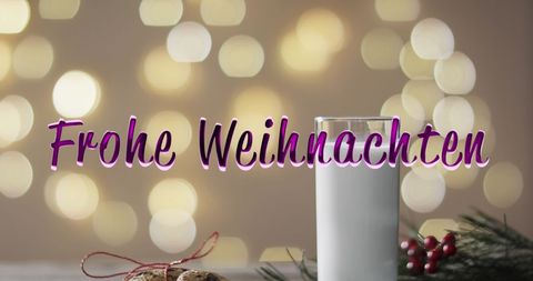 Frohe Weihnachten Greeting with Milk and Cookies for Christmas