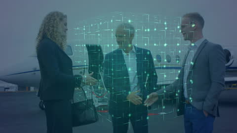 Digital Interface Surrounding Business People at Airport