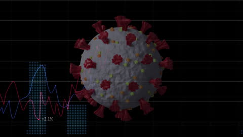COVID Cell Animation with Data Graphics on Grid Background