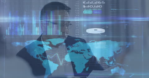 Asian Businessman Analyzing Global Financial Data and Trends