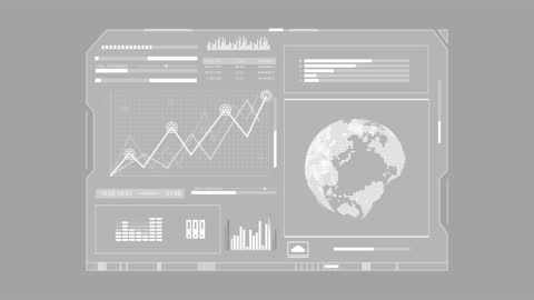 Futuristic Digital Interface Display with Data Visualizations