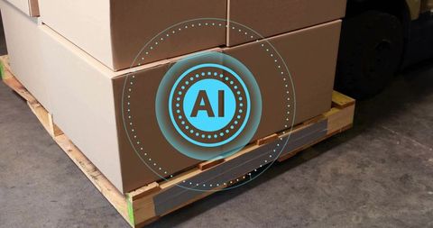 AI Inventory Overlay on Palletized Cardboard Boxes for Smart Warehouse Logistics