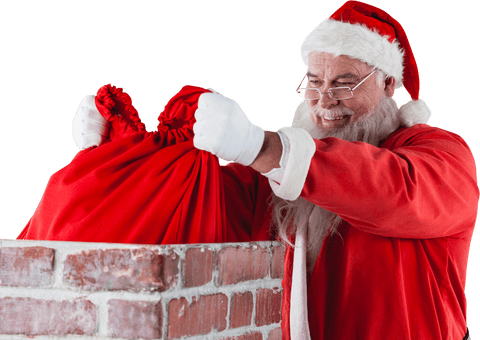Transparent Santa Claus Storing Gift Bag Inside Chimney