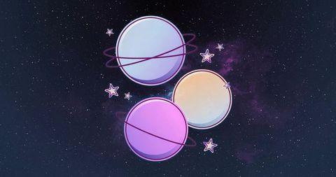 Stylized Pastel Planets with Rings in Starry Cosmos