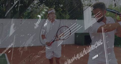 Dynamic Tennis Players Engaged in doubles Match on Clay Court