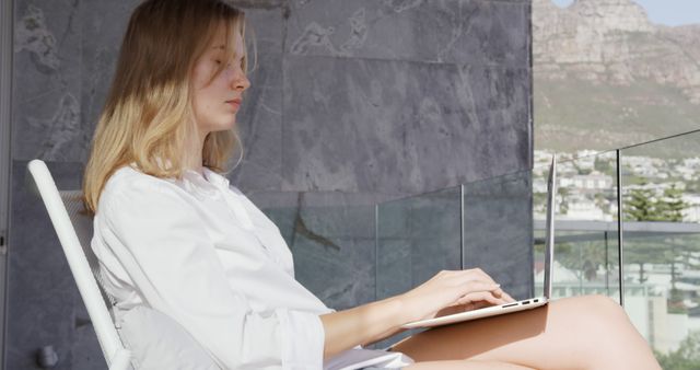 Young Woman Working Remotely With Laptop Outdoors - Download Free Stock Images Pikwizard.com