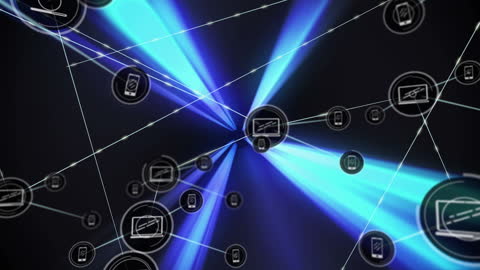 Futuristic Digital Network Connections with Tech Icons