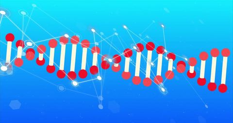 Abstract DNA Strand with Digital Connections in Blue Background