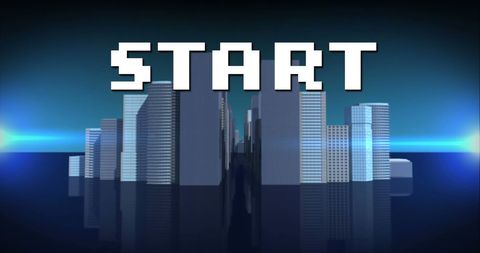 Retro Start Sign Over Futuristic Cityscape