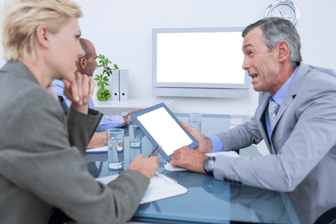 Transparent Meeting in Office with Industry Professionals Collaborating