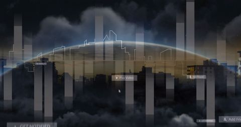 futuristic digital network interface with planet and skyline - Download Free Stock Images Pikwizard.com