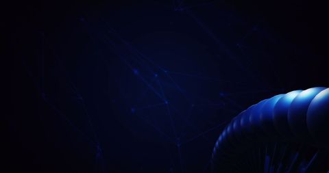 Close-up macro of blue dna strand with digital network