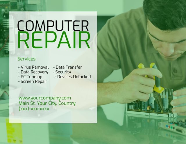 Reliable Computer Repair and IT Solutions Services Advertisement - Download Free Stock Templates Pikwizard.com