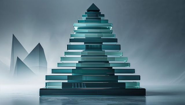 Symmetric pyramid of glass in modern futuristic space