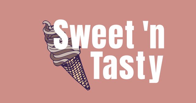 Illustration of ice-cream cone with sweet'n tasty text on purple background. Computer graphic, vector, food and drink, unhealthy eating, dessert, sweet food, junk food.