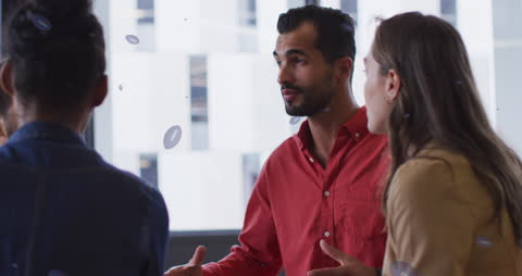 Animated Rugby Balls Over Discussion Among Diverse Business Team