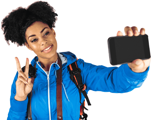 Young Woman Taking Transparent Selfie Photo Outdoors