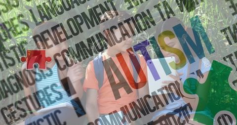 Children using electronic devices depict autism support and awareness concept