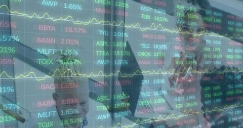 Transparent Stock Ticker Display with Corporate Financial Analysts