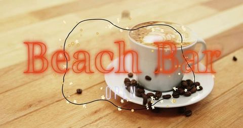 Rustic coffee presentation with beach bar branding