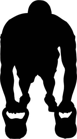 Silhouette of athlete lifting kettlebells on transparent background