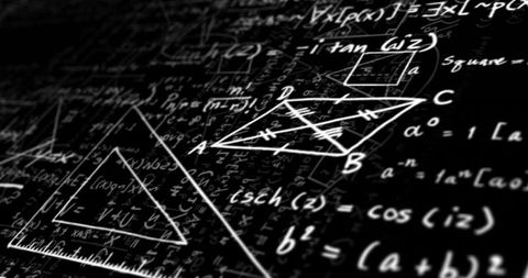 Chalkboard Overflowing with Geometry and Mathematics Equations