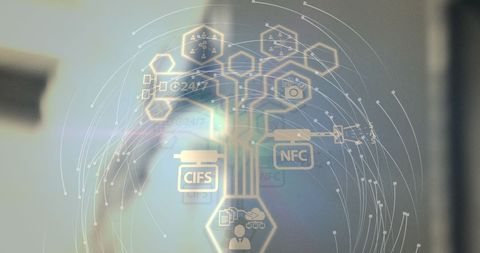 Digital Network Connections and Interface with Technology Icons